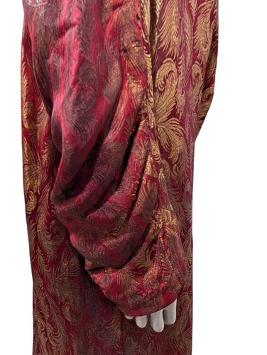 Antique Vtg 20s Gold Silk Brocade Lamé Feather Opera Clutch Coat Stand Up Collar - Picture 21 of 24