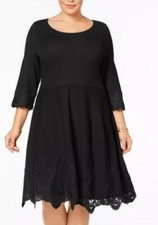 NWT Black Plus Sz 0X Stretchy Lace Trim Knee Length Sweater Dress CHARTER CLUB