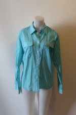 Womens Ralph Lauren Turq, White Striped Button Down Shirt Sz XL