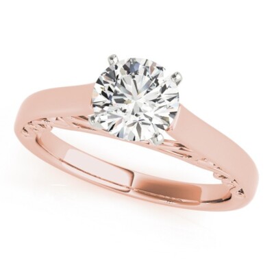 1.00 Ct Round Cut Lab Created Diamond Engagement Ring 14K Solid Rose Gold B