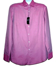 Hugo Boss Men's Pink Polka Dots Button Front Dress Shirt Size 44 17.5