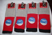 Mens GRAY THERMAL BOOT SOCKS Red Black Top FOUR PAIR LOT Sock Size 10-13 WINTER