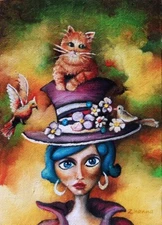 ACEO Fine Art Canvas PRINT fantasy surreal surreal naive style abstract portrait