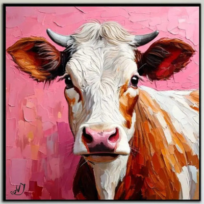 ORIGINAL Oil PAINTING on Canvas Cow Art 8x8 in Textured Artwork Custom Order