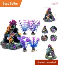 Aquarium Decoration Resin Coral Reef Set 6in with Plants Fish Tank Accessory