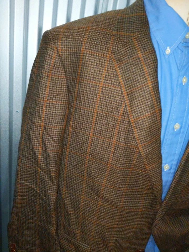 Chaqueta Abrigo Deportivo 44R Brooks Brothers Naranja Marrón Cuadros de Dientes Lana Tweed Foto 3 de 4