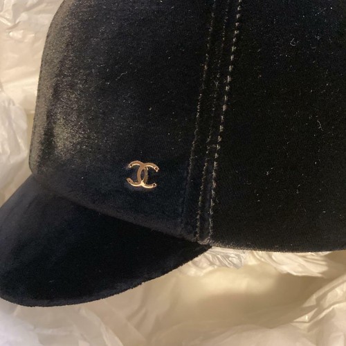 CHANEL Hat Black Velvet Baseball Cap 