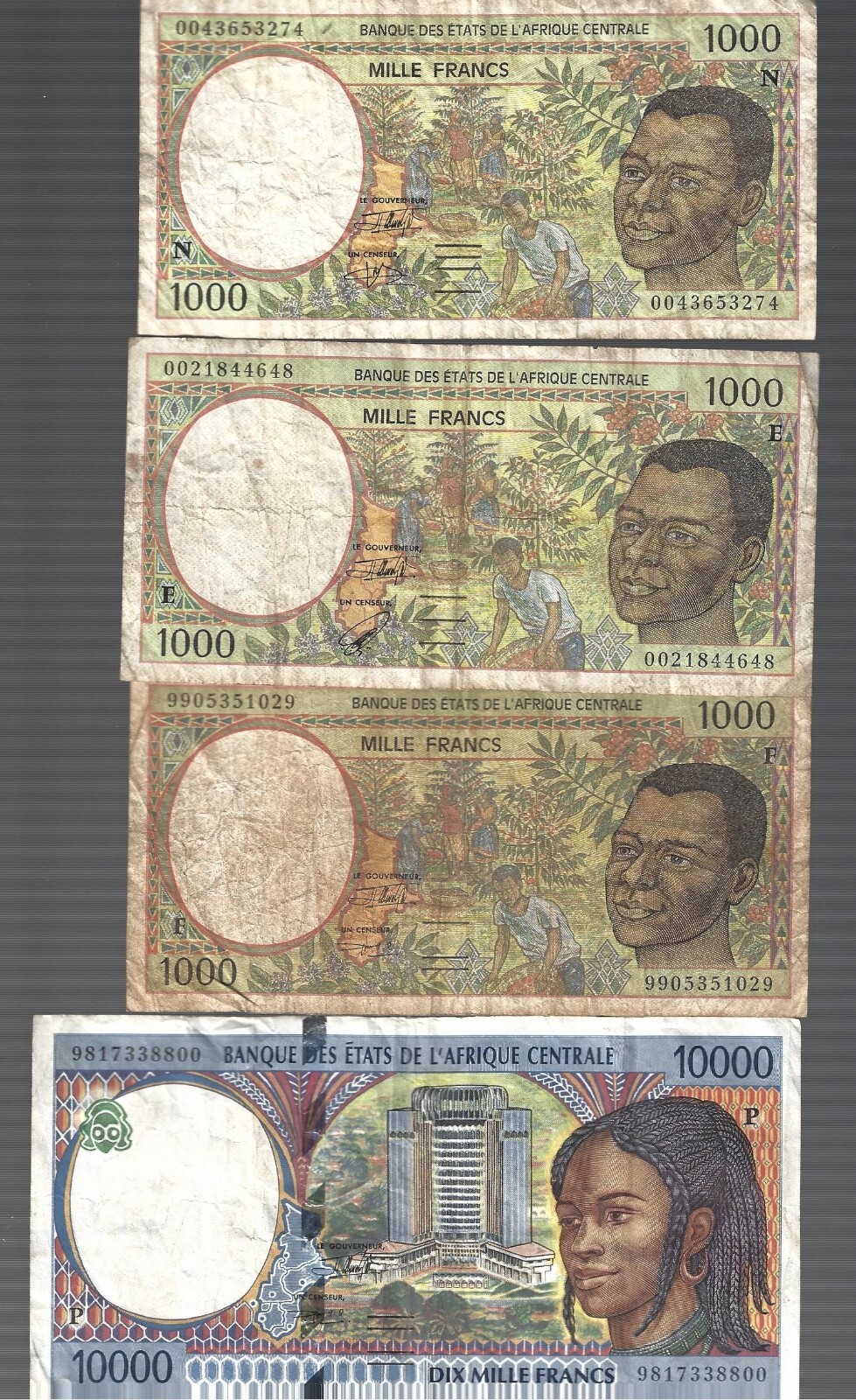 Central African 1,000 /1,000/ 1,000 / 10,000 CFA francs 🎯 lot #2696-image