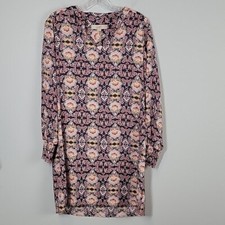 NWT Ann Taylor Loft long sleeve shift shirt dress Gray Pink floral XS x- small