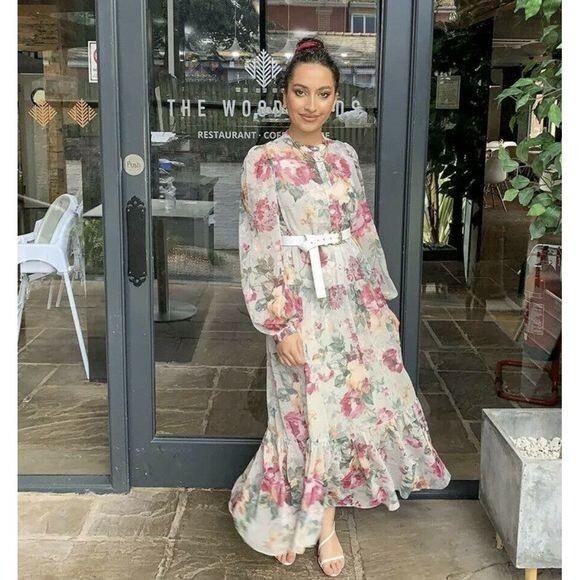 h and m chiffon maxi dress Women's Dark brown Chiffon Maxi Dress