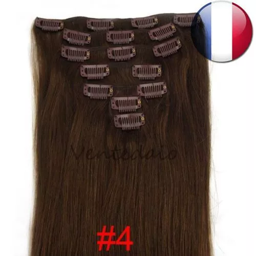 EXTENSIONS DE CHEVEUX A CLIPS 100% NATURELS REMY HAIR 53CM CHATAIN CHOCOLAT #4 - Imagen 1 de 1