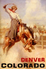 Denver Colorado Rodeo Cowgirl Riding Bucking Horse Vintage Poster Repro FREE S/H