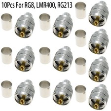 10Pcs UHF PL259 Male Plug Crimp Connector PTFE RG8/RG213/LMR400 RF Coaxial Cable