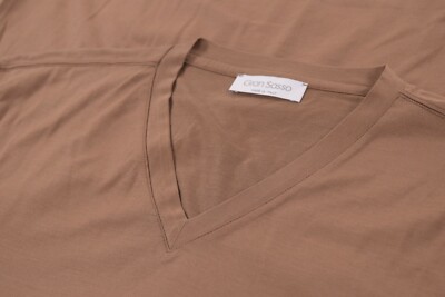 Gran Sasso NWT T Shirt Size 50 M In Solid Brown Cotton Short Sleeve V Neck