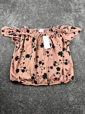 Sienna Sky Brown Elastic Off Shoulder Ruffled Sleeveless Top Womens Size L NEW