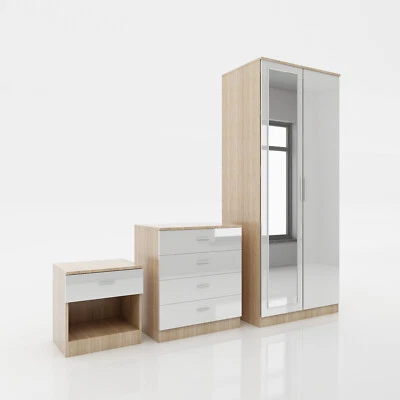 ELEGANT Chest Of Drawer White Bedroom Furniture Set Wardrobe Mirror Optional High Gloss