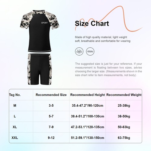 Kids Boys Rash Guard Swim Trunk Set Camouflage Bathing Suit Pool Beach Swimwear - Picture 24 of 25