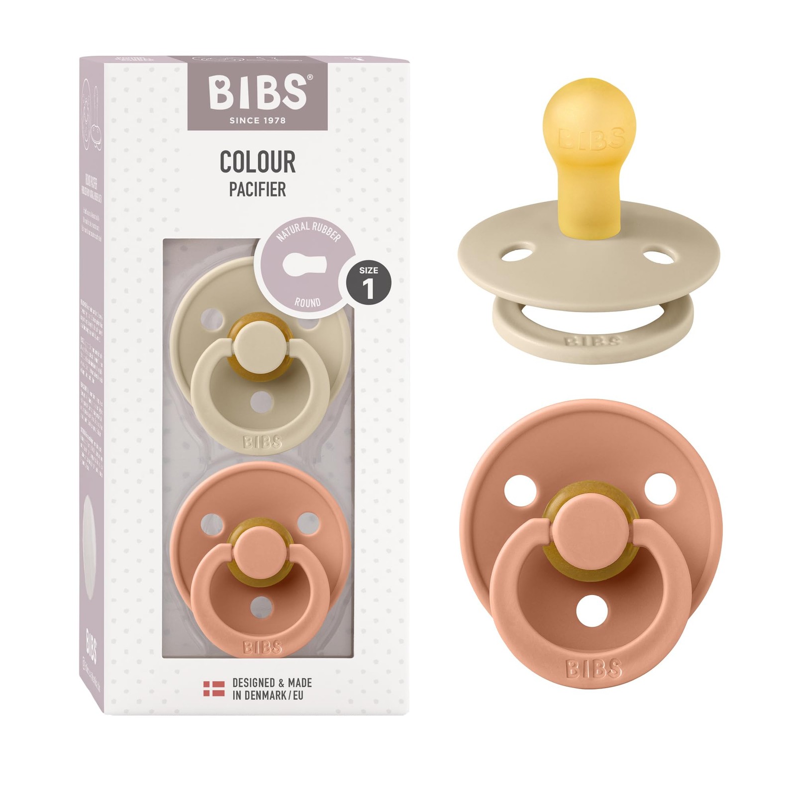 Tétine Colour ronde en latex sans BPA : lot de 2 sucettes premier âge pour nourrisson