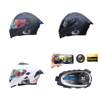 Motorcycle Helmet Built-in Camera Recorder Bluetooth Intercom Headset DOT