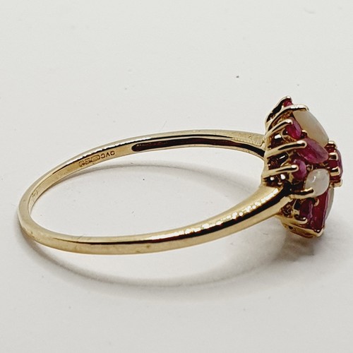 QVC Beautiful 9ct Ruby Opal Marquise Cluster Flower Yellow Gold 375 Ring Size V - Picture 8 of 24
