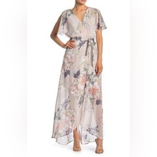 Luxology Floral Dress Chiffon Maxi Wrap Dress Light Pink Multicolor Size 8