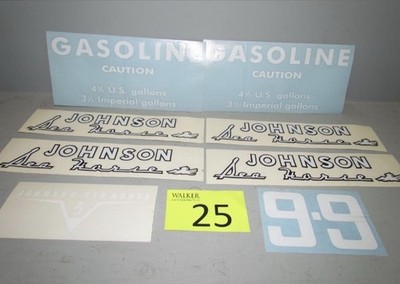Vintage Johnson Sea Horse 3 & 9.9 Outboard Decal Set Model JW-10 White & Cream