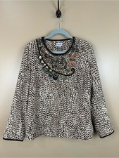 Chico  s Animazing Jelica Animal Print Embroidered Sequin Jacket Topper Sz 2 L