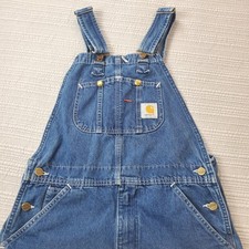 Carhartt Denim Bib Overalls Blue Wide Leg Raw Hem Workwear Skater Dungarees