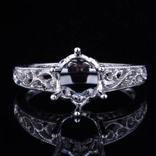 7mm Round Semi Mount Ring Vintage Filigree 925 Sterling Silver Wedding Ring
