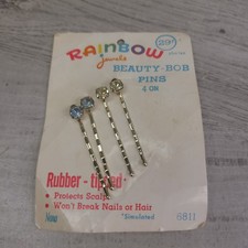 Vintage Rainbow Jewels Beauty BOB PINS Set of 4 Nemo Rubber Tipped 6811