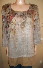 CJ BANKS PLUS SIZE 3/4 SLEEVE LAYERED LOOK  FALL TUNIC SHIRT 1X NEW LEAVES