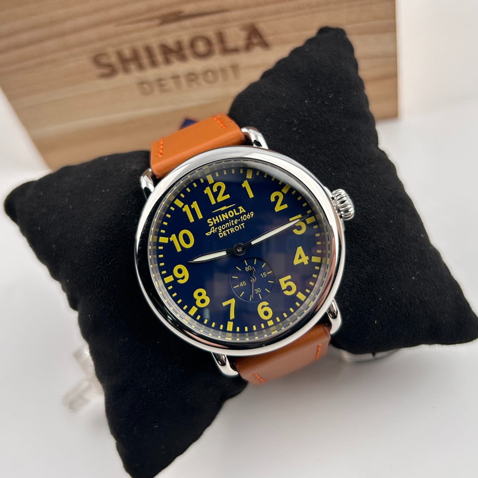Shinola Runwell 47MM Collegiate Blue Dial Leather Strap 1069 Men's Quartz Watch