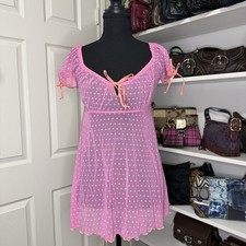 Victoria's Secret Pink Polka Dot Mesh Babydoll Nightgown Vintage Y2K 2000s
