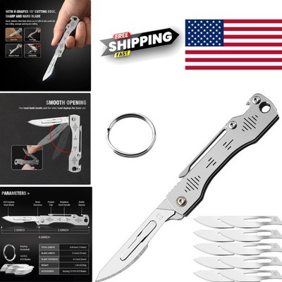 Folding Scalpel Knife with 10 Replaceable Blades Lightweight Compact Design
