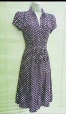 Vintage 1940s 1950s Style brown white polka dot shirt tea dress UK 16 