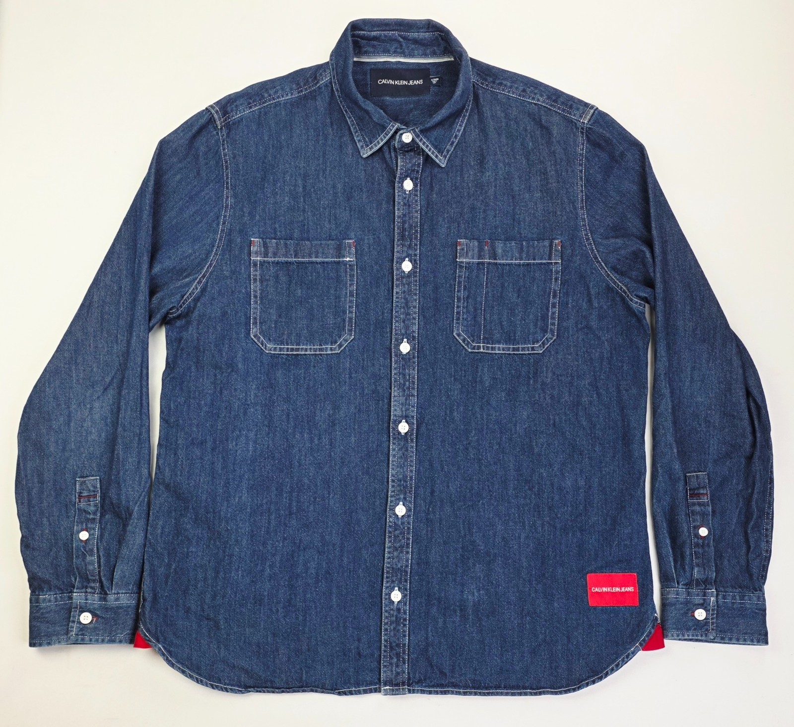 Xl Mens Blue Denim Long Sleeve Logo Tag Cotton Shirt Jacket