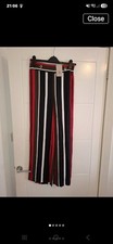 Tu New Ladies Black/Khaki/maroon/Ivory Striped Wide Leg Modern Trousers Size 10