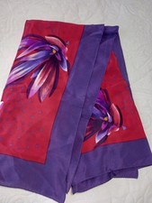 Vtg Anne Klein for Vera 1980s-90s All Silk Scarf Red Purple Flowers Dots 31"