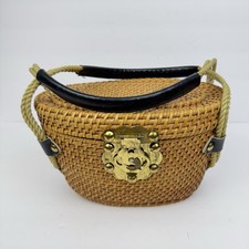 VTG Rattan Basket Handbag with leather handles and koi fish lock