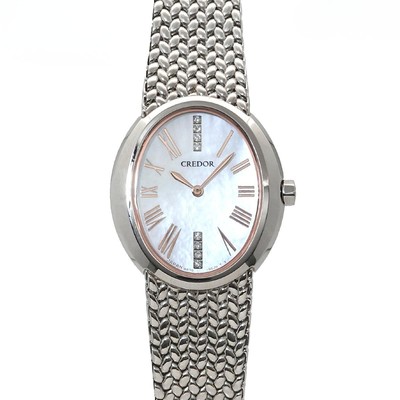 Seiko Credor GSWE901 Watch 26x23mm 6mm White Shell Diamond Pink Gold