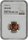1910 1C Lincoln Wheat Cent NGC Graded MS 63 RB with New Holder