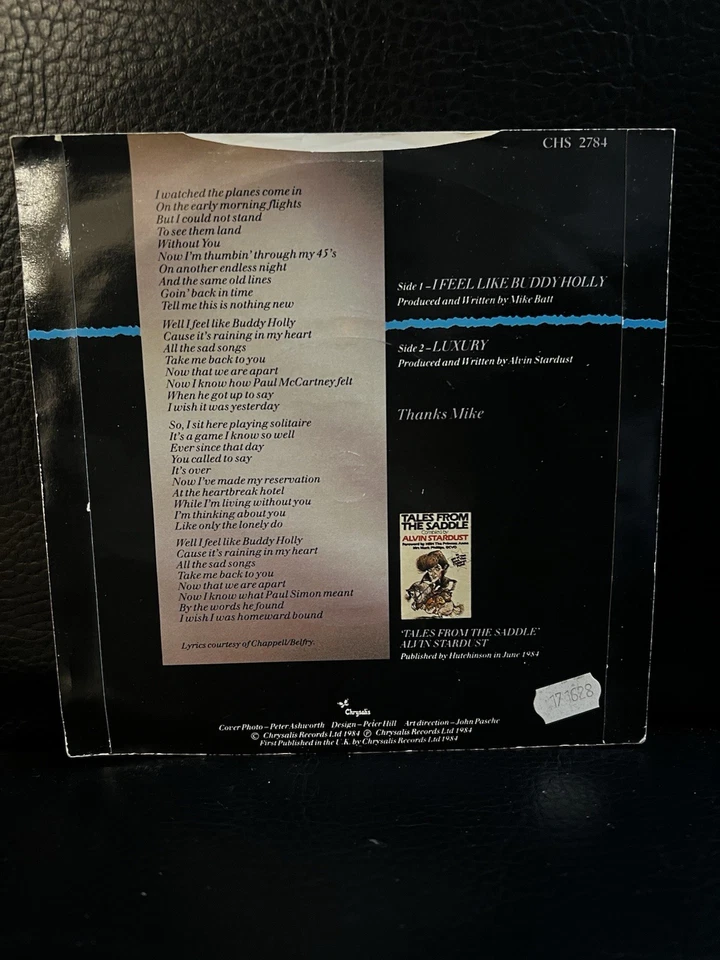Alvin Stardust. I Feel Like Buddy Holly / Luxury. 7" 45RPM 1984 Single RARE - Image 4 of 4