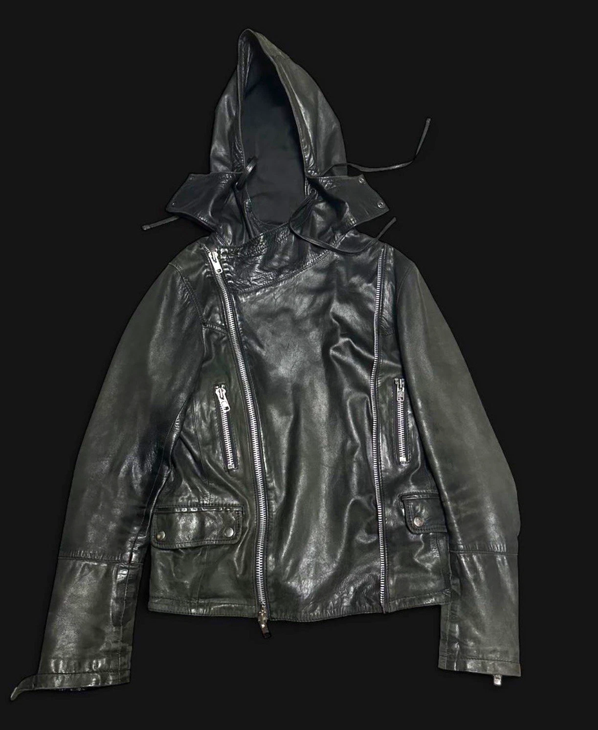 all saints rare hooded leather jacket - product detail image 1