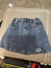 Zara Kids Girls Blue Denim A-Line Short Skirt 6 Elastic Waist Pockets Button