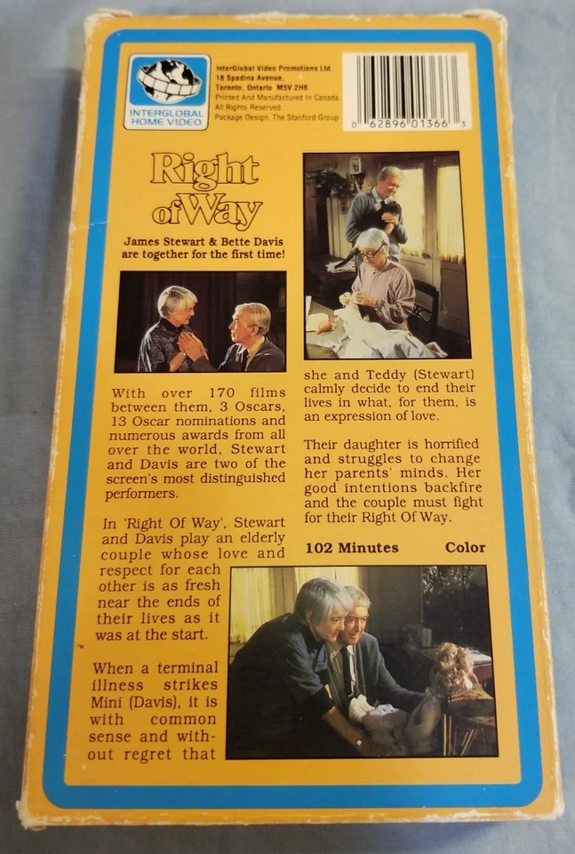 Right of Way (1983 TV Movie - James Stewart, Bette Davis) ~ VHS Foto 3 de 4