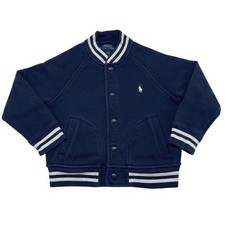 Polo Ralph Lauren Boys Fleece Baseball Jacket Sz 4 Navy White Pony Varsity 98