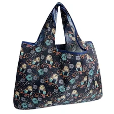 Large Deco Owls Reusable Tote Bag Eco-Friendly Foldable Waterproof 44 lbs Cap...