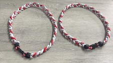  LOT OF 2 Braided "Sport Titanium" RED  WHITE Necklace 19" - LOOSE SNAP - NEW
