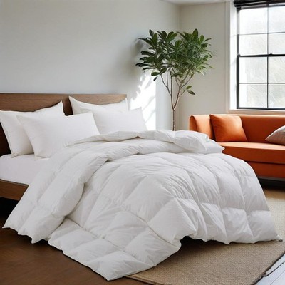 100% Goose Feather Comforter, 300TC 100% Cotton Cover King or Queen Bed Blanket