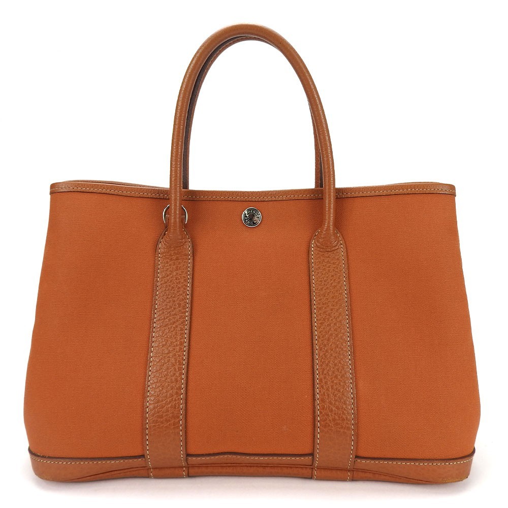 Borsa tote Hermes usata festa in giardino TPM tela/pelle arancione □ timbro